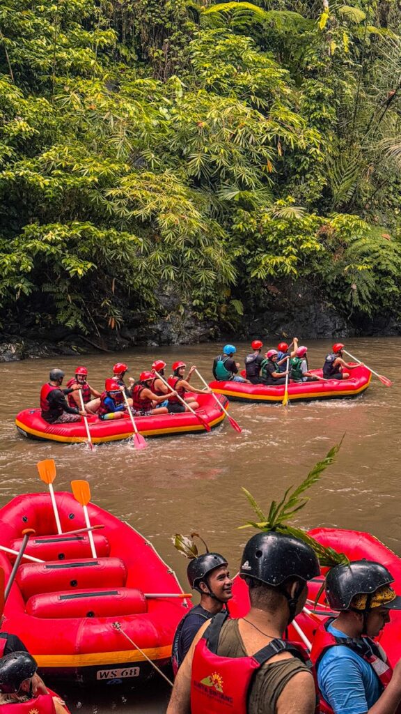 Thrilling river rafting in vibrant surroundings, capturing teamwork and excitement.